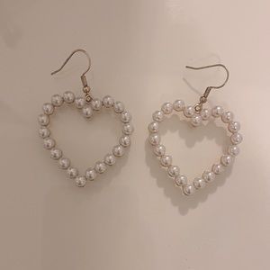 Faux Pearl Heart Hoop Earrings
